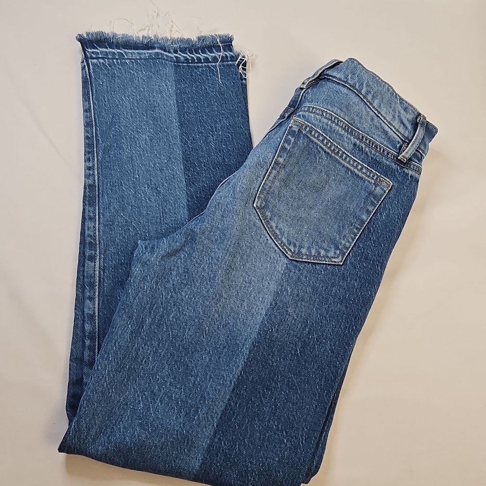 Loft Striped Straight Leg Jeans, Fringe Hem, Size 25/0